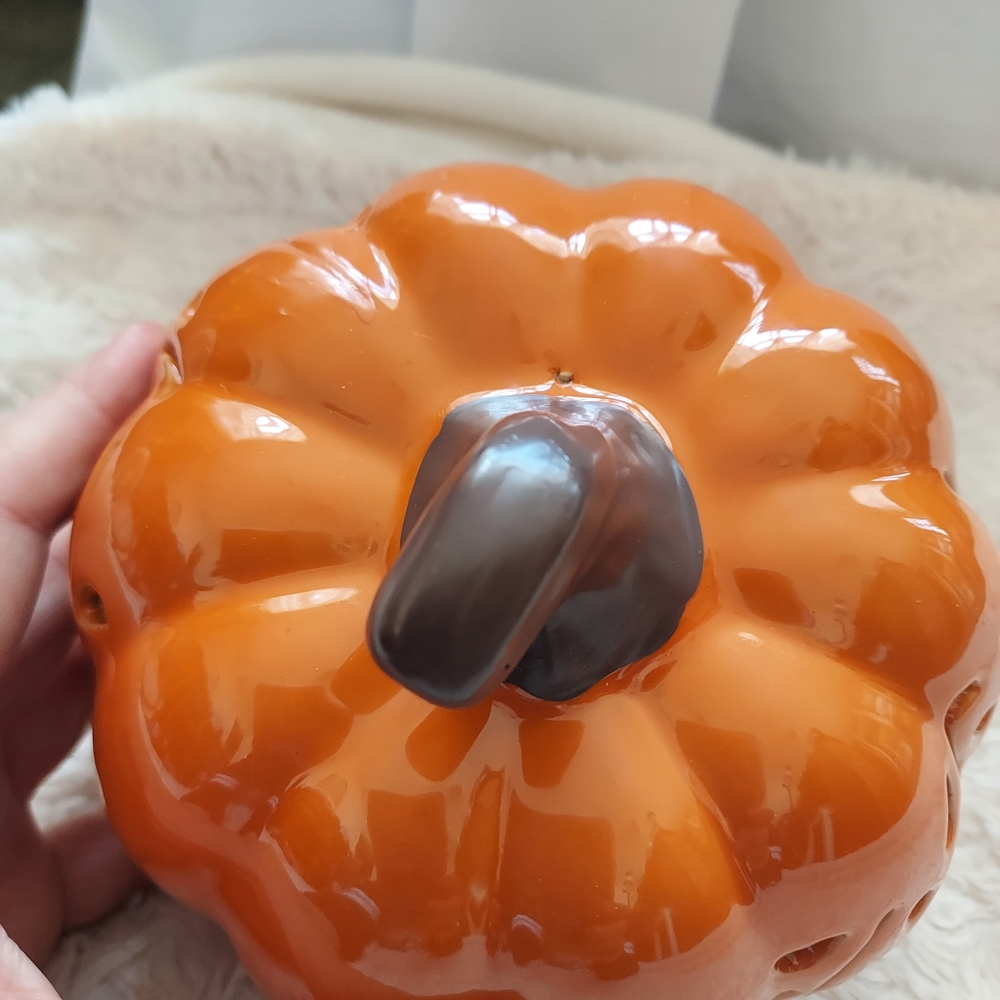 Fall Harvest Glow Ceramic Pumpkin Lantern Autumn Holiday Decor - Picture 5 of 11